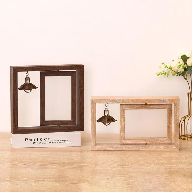 HeMu Creative double-sided rotating wooden photo frames posing for personalized couples gifts commemorative wooden photo frames