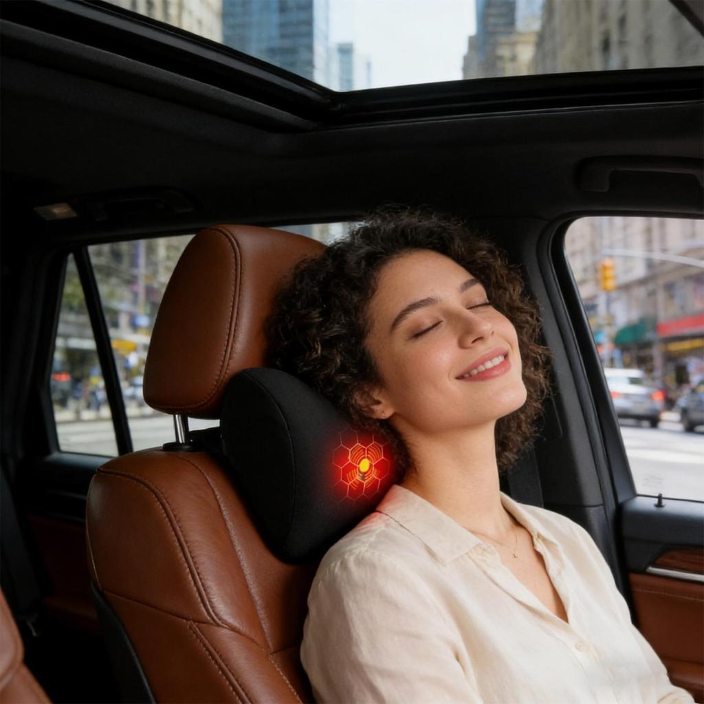 Car Neck Pillow for Driving, Electric Massage Auto Head Support Cushion for Drivers Trucks Sedans SUVs RVs Vehicle Accessories