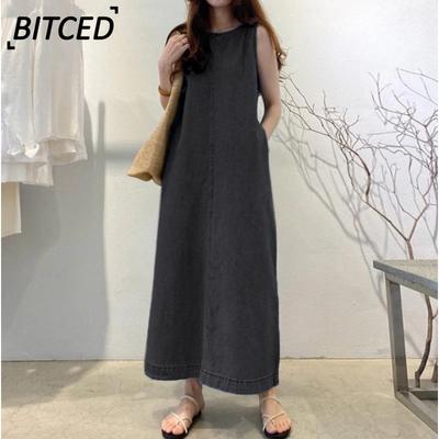 Fashion Summer Spring Solid Color Print Sleeveless O-Neck Casual Dresses