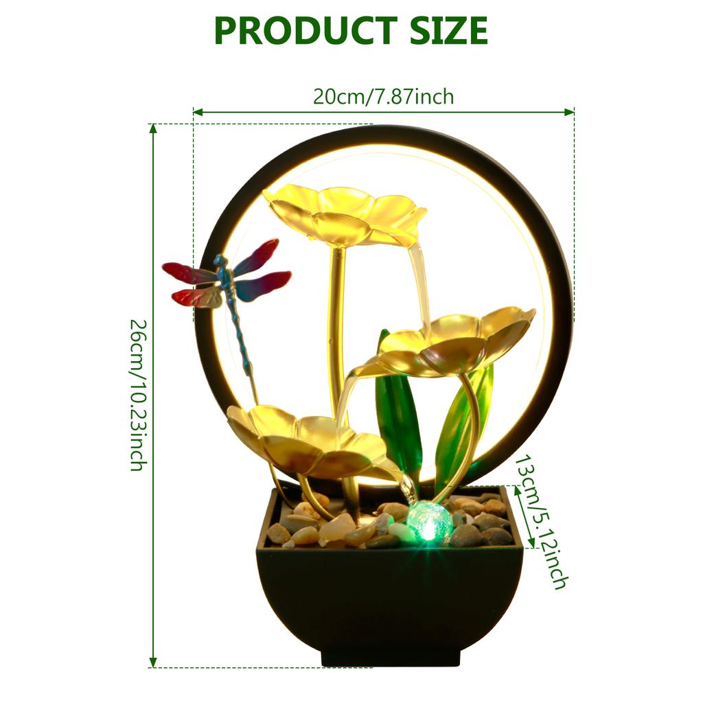 Tabletop Water Fountain USB Powered Tabletop Fountain with Natural Rocks and LED Ring Lights Desktop Waterfall Fountain Zen