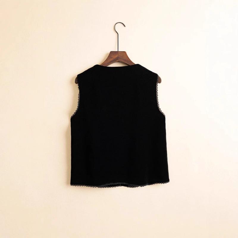 Autumn new high-end temperament black velvet vest women's age-reducing cute versatile top