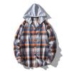 Spring Autumn Men's Checkered Hooded Shirt Man Casual Loose Button Up Plaid Shirts