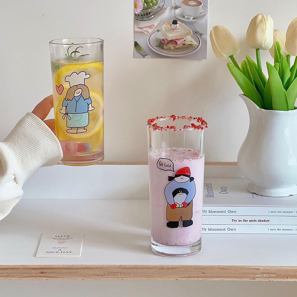 Kawaii Glass Coffee Cup Cute Korean Glass Cups Tumbler Aesthetic For Wine Juice Tea Milk Hot Drink Glasses Cup Lover Gift 300ml