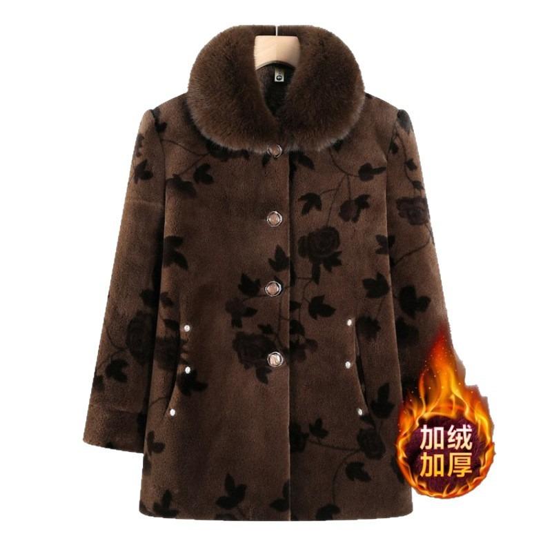 Middle-aged Elderly Winter Grandma Fleece Coat New Padded Jacket Female 0-year-old Mother Winter Imitation Mink Coat