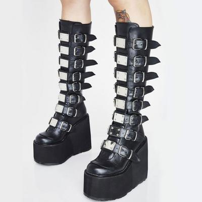Women's Boots Plus Size Gothic Style Cool Punk Motorcycles Boots Female Platform Wedges High Heels Calf Boots