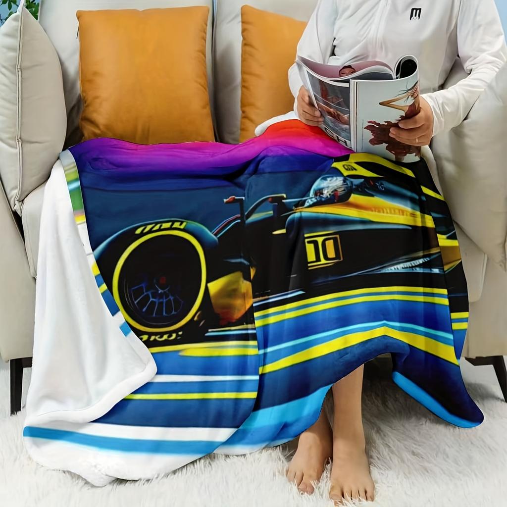 Colorful Racing Motorcycle Design Flannel Printed Blanket Suitable for All Seasons Suitable for Living Room Office Sofa Travel