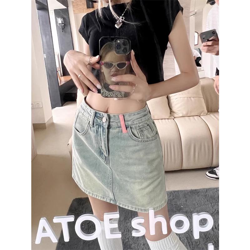 Women's Retro High Waist Denim Midi Skirt - Summer A-line Slim Fit