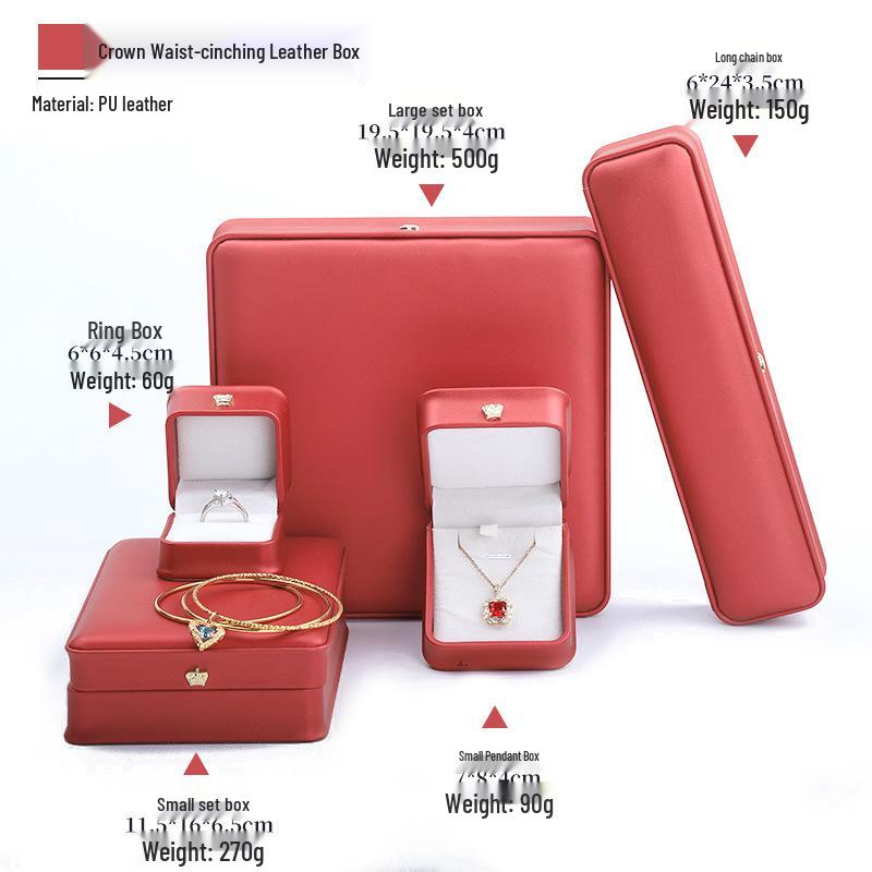 PU Leather Crown Jewelry Storage Box for Necklaces, Pearls, Bracelets, and Rings