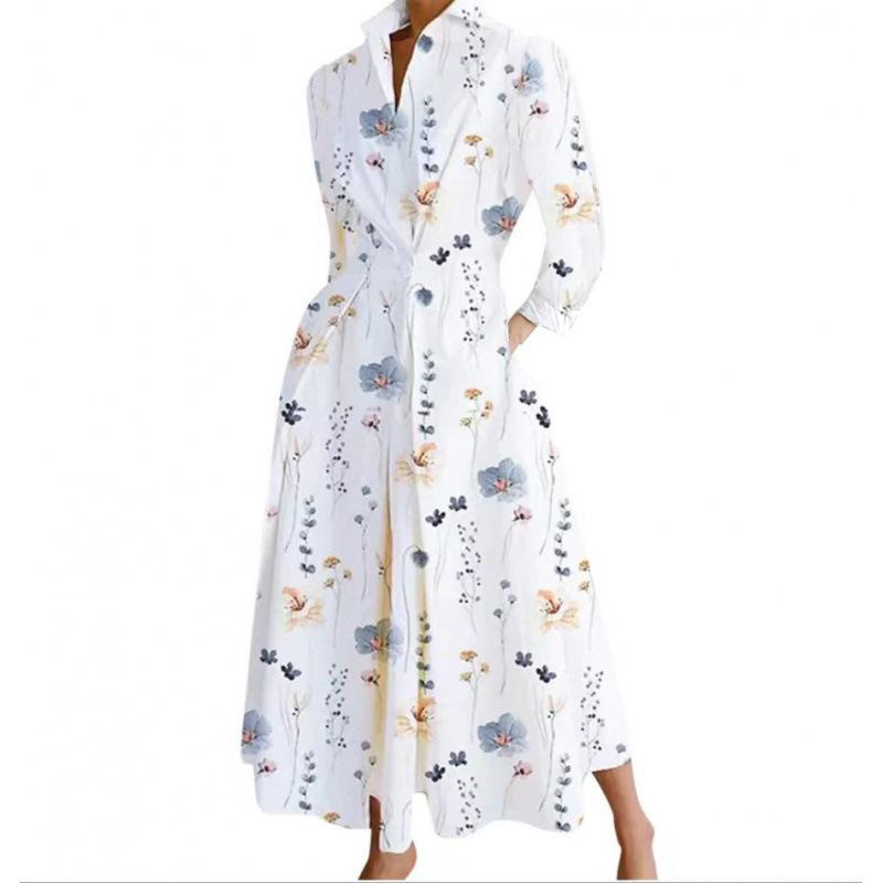 Moda Elegante Ampio Taglia Forte Abito Camicia da Donna Manica a Tre Quarti a Pois Ufficio A-line Stampato Festa Ampio Casual Semplice Abiti Abbigliamento Slim