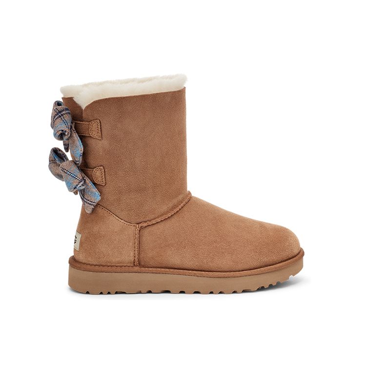 UGG Warm Waterproof Durable Non-Slip Comfortable Plaid Ribbon Mid-Calf Snow Boots Women boots Brown 1118935-CHE