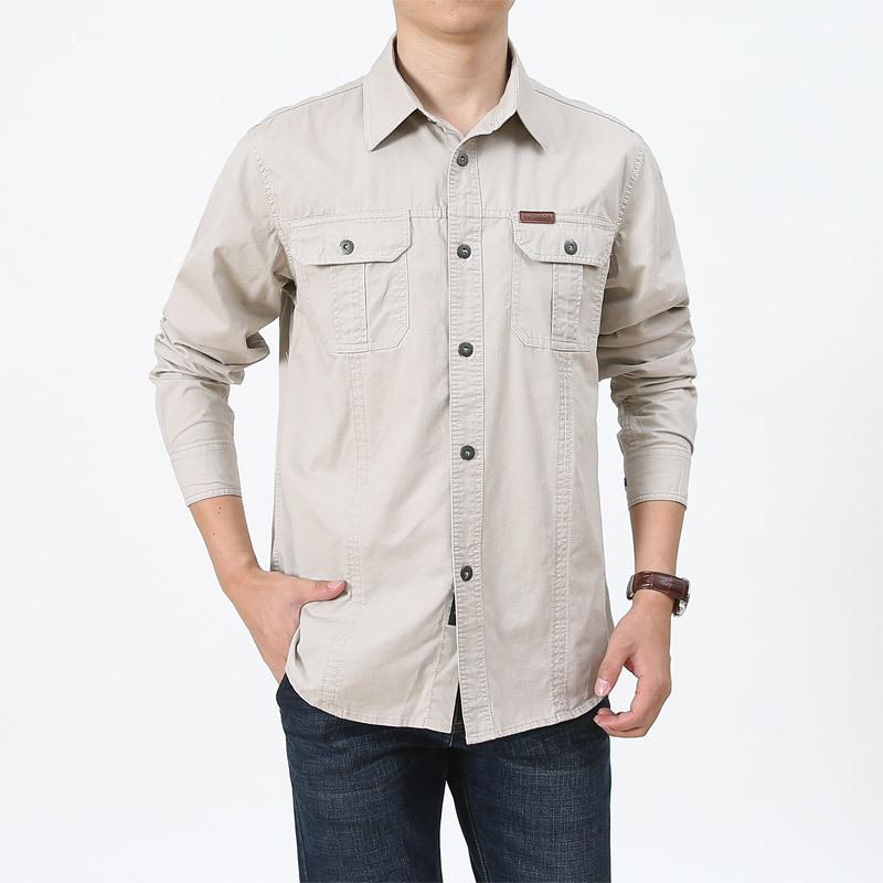 Men's Spring Pure Cotton Autumn Casual Loose Work Clothes Washing Shirt