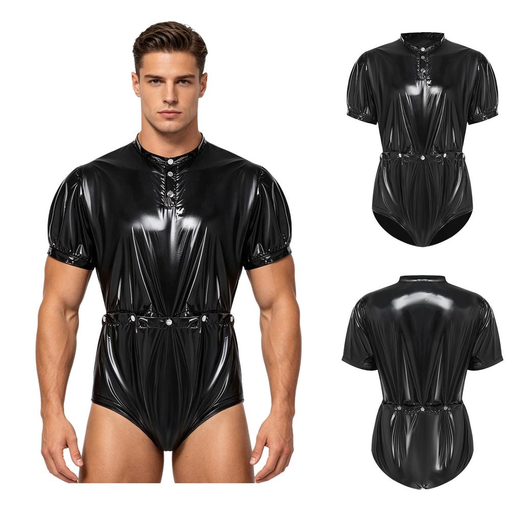 S-3XL Men Special Needs Clothing Waterproof Jumpsuit Short Sleeve Button Closure at Waist Detachable Lower Half Diaper Cover