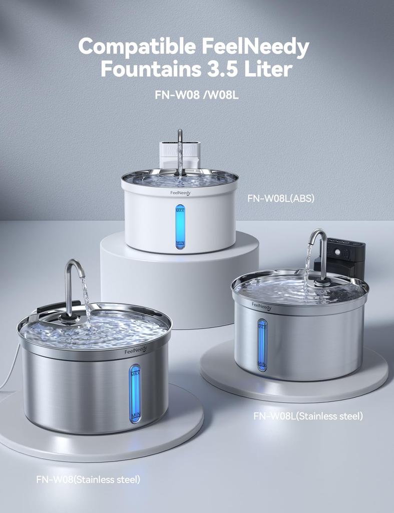 FEELNEEDY Cordless Cat Water Dispenser 6 Replacement Filters 1 Filter Case 6 Pump For Models and 3.5L (Includes + + Sponges) FN-W08L-S FN-W08L-PB