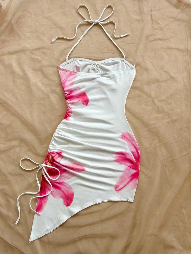 Dresses Phumee Backless Halter Neck Floral Print Back Tie AE018