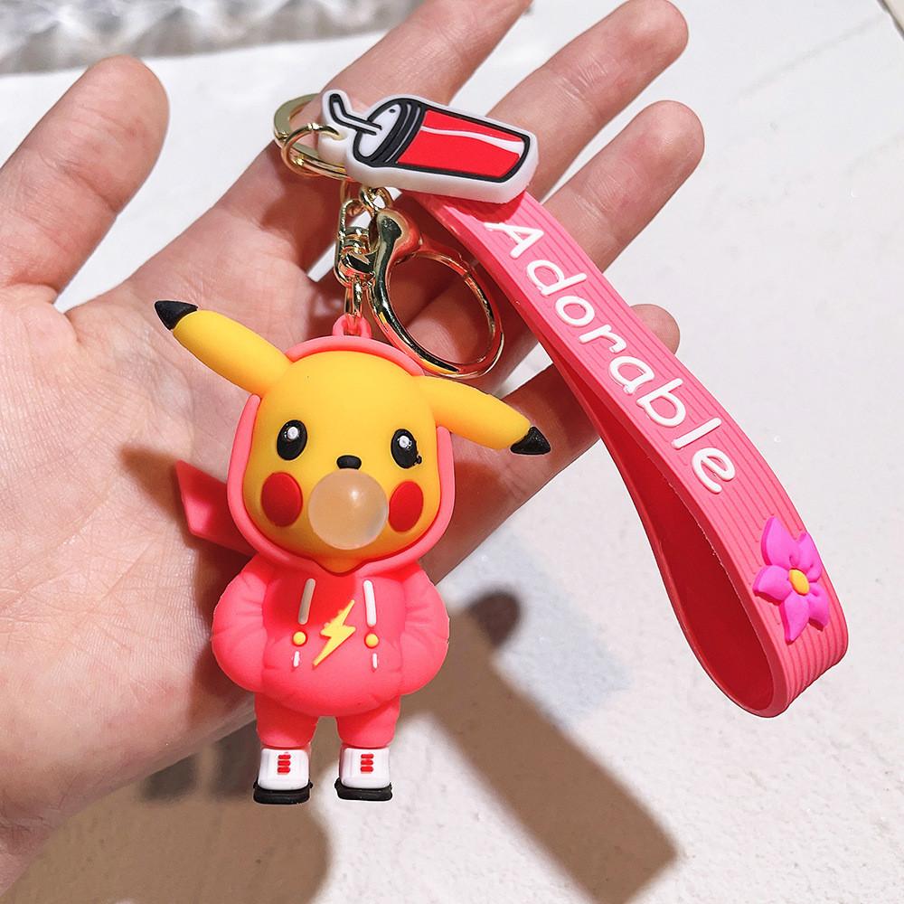 Adorable Silicone Pikachu Keychain Colorful Hoodie Accessory Gift For Birthdays