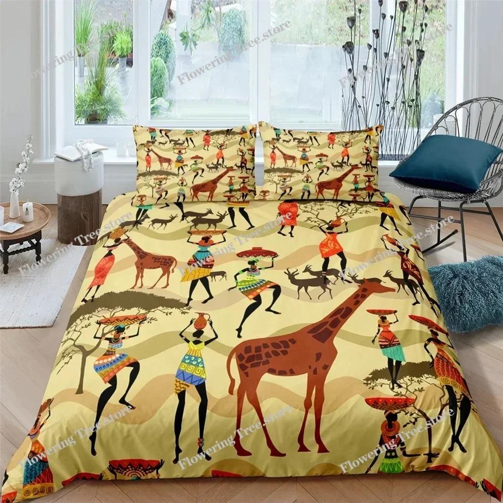 African Woman King Queen Duvet Cover Retro Exotic Tribal Black Girl Pattern Bedding Set Africa Polyester Quilt Cover Pillowcase0