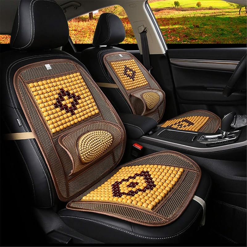 Wood Beaded Comfort Seat Cover with Cooling Ventilated Mesh Lumbar Back Brace Massage Support Cushion for Car Seat Chair