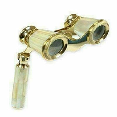 Messing-Fernglas, klassische Vintage-Brille, Perlmutt-Fernglas, Lederbox, antikes Vintage-Teleskop