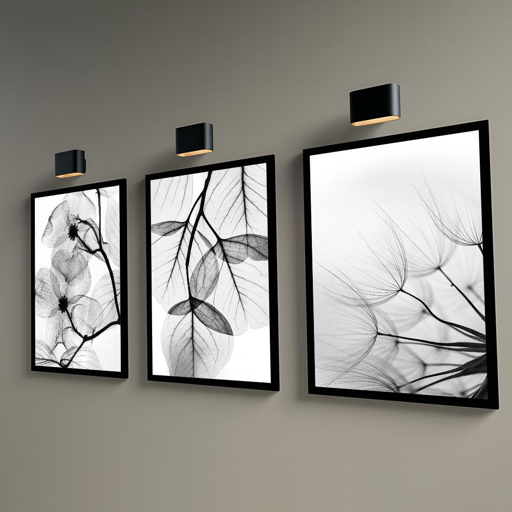 Black And White Plant Flower Art Poster Sticky Wall Art Printing Waterproof Home Living Bed Room Bar Hallway Aesthetic Decor