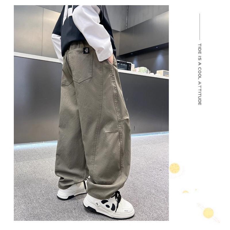 Boys Straight Loose Solid Color Casual Long Work Pants For Big Boys