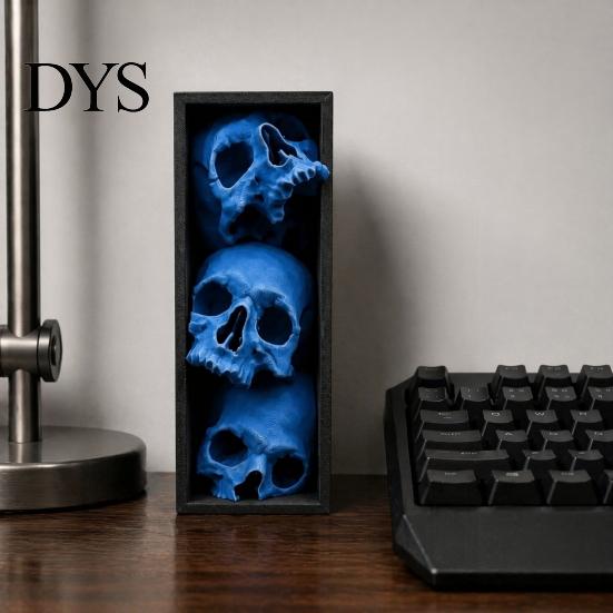 Horror Theme Decor Skulls Book Nook, Gothic Skull Bookshelf Insert, 3 Tier Stacked Sculpture Mysterious Library with Black Frame, Academia Spooky for
