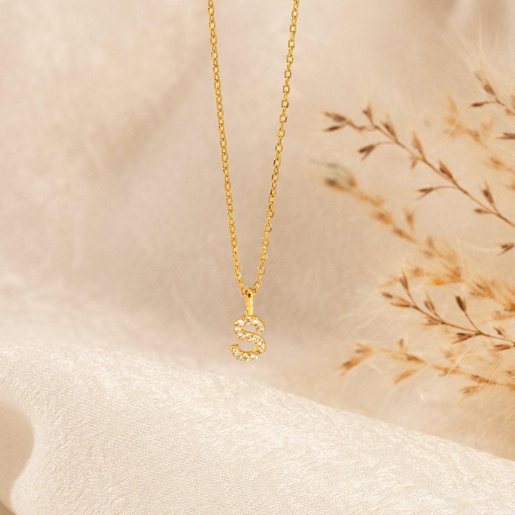 14k Gold-Plated Rhinestone Letter Necklace - Personalized Clavicle Chain Fashion Gift