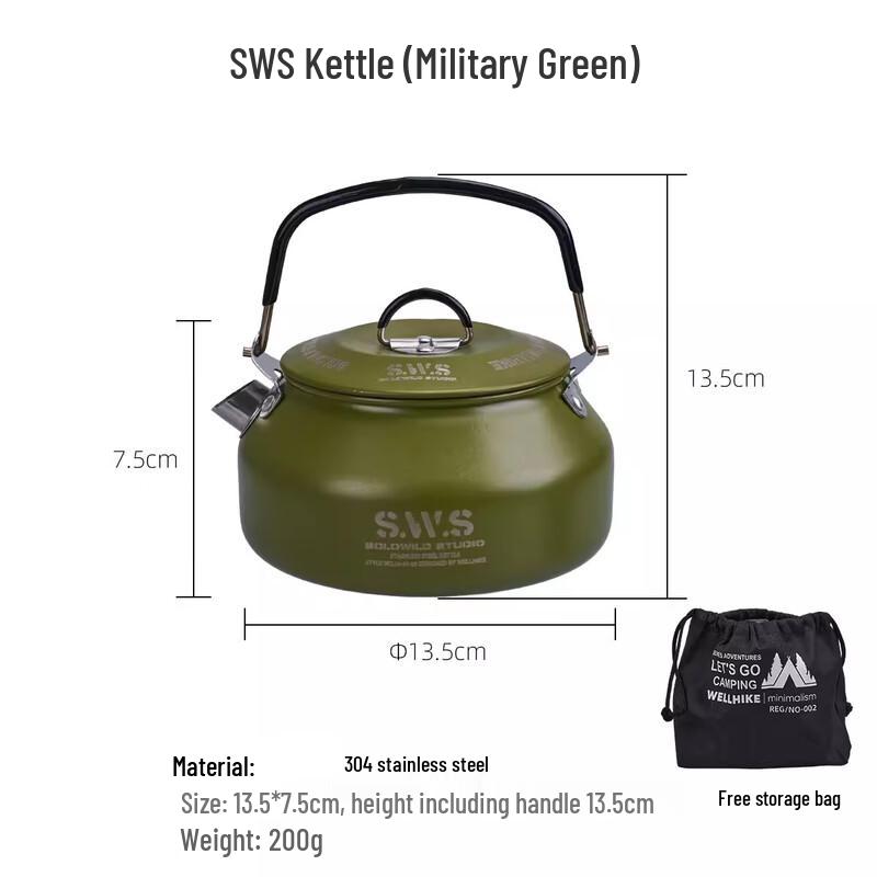 Suiyuan Wanke Portable 304 Stainless Steel Camping Kettle 0.8L