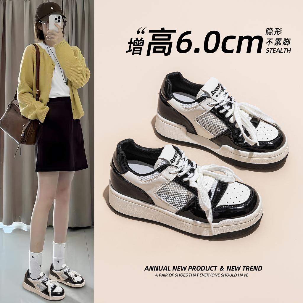 Leather platform mesh heightening shoes women's spring and summer new women's shoes versatile sports shoes