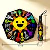 Happy Faces 8 Ribs 3Fold Black Glue Uv Protection Umbrella Sun Protection Rainproof Compact Folding Umbrella For Travel Daily Use C924189
