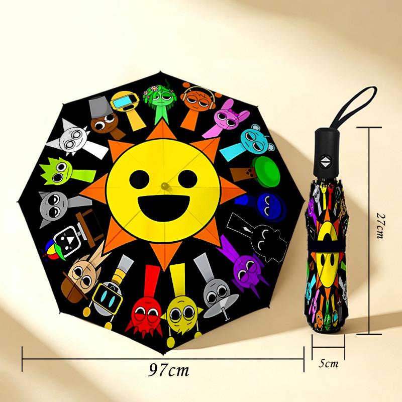 Happy Faces 8 Ribs 3Fold Black Glue Uv Protection Umbrella Sun Protection Rainproof Compact Folding Umbrella For Travel Daily Use C924189