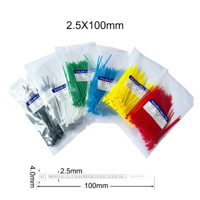 100 Stück/Los 2,5x100mm Starker Kunststoff Nylon Kabelbinder Selbstsichernder Befestigungsring Zip Wraps Riemenbinder Rot Grün Gelb