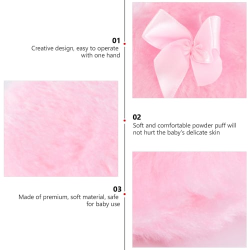 SMASOLO 3-Piece Baby Powder Puff, Large, Fluffy Powder Puff for Pug Hair, Pink, for Toddlers, Gentle On Skin, Lightweight, Body Powder, Versatile