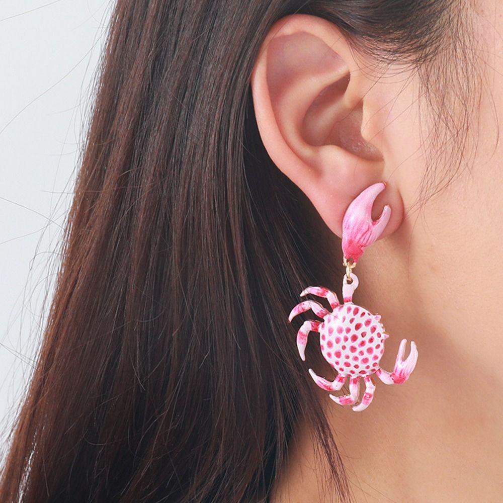 1 Pair Creative Crab Earrings Fashion Ear Jewelry Animal Earrings  Beach Vacation Accessory