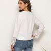 Solid Drawstring V Neck Lace Chiffon Shirt Women Vintage Long Sleeve White Blouse Woman Elegant Slim Hollow Lady Top Mujer 28620