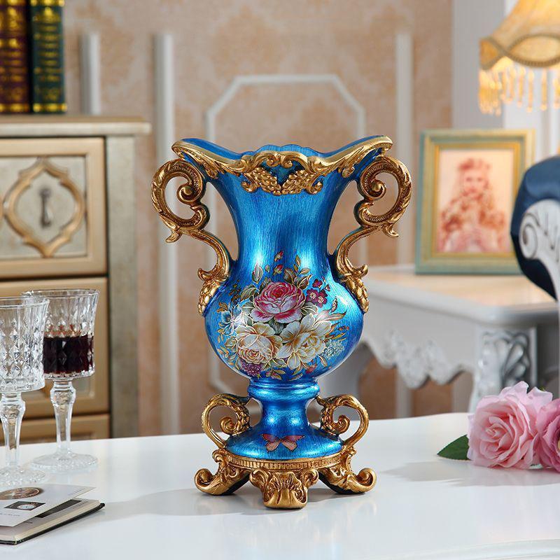 European Resin Vintage Vase Fake Flower Arrangement Ornaments Home Room Desktop Accessories Crafts Coffee Table Decoration Items
