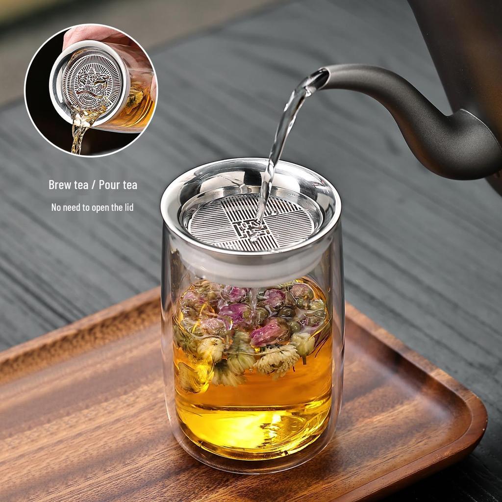 Double-Layer Glass Tea Infuser Set with Water Separator