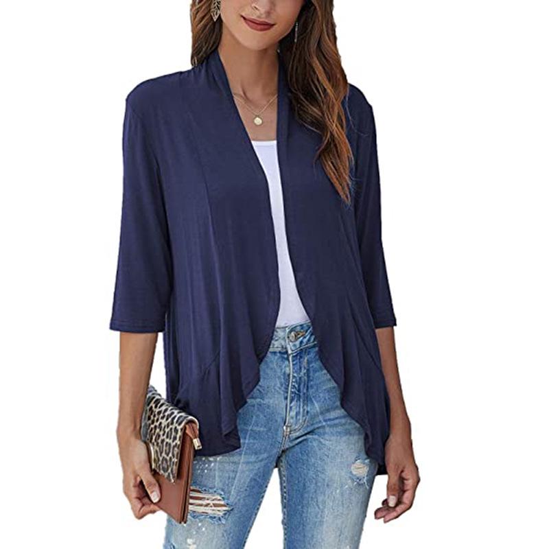Autumn Solid Color Ruffle Cardigan Coat for Women - 3/4 Sleeves