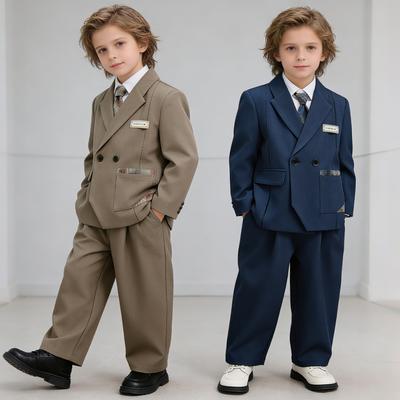 Conjunto de Traje Formal para Niños Blazer Cruzado Camisa de Manga Larga Corbata Pantalones Atuendo Infantil para Boda Fiesta Actuación Escolar 2-12 A