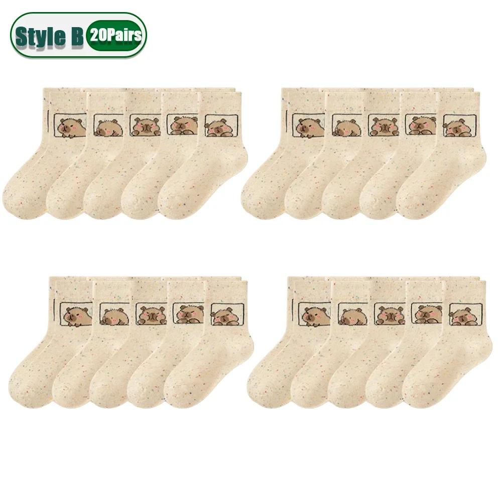 5-40Pairs Cartoon Capybara Cotton Socks for Kids and Adults Custom Expression Animal Pattern Warm Winter Dot Yarn Crew Sock Gift