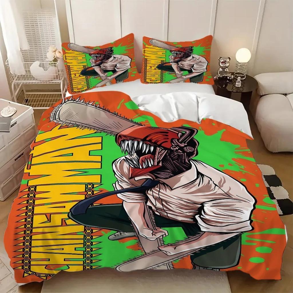 3D Print Anime Chainsaw Man Bedding Set 3pcs Multi Size Comfortable Bedroom Bedding Decoration, Duvet Cover Pillowcase