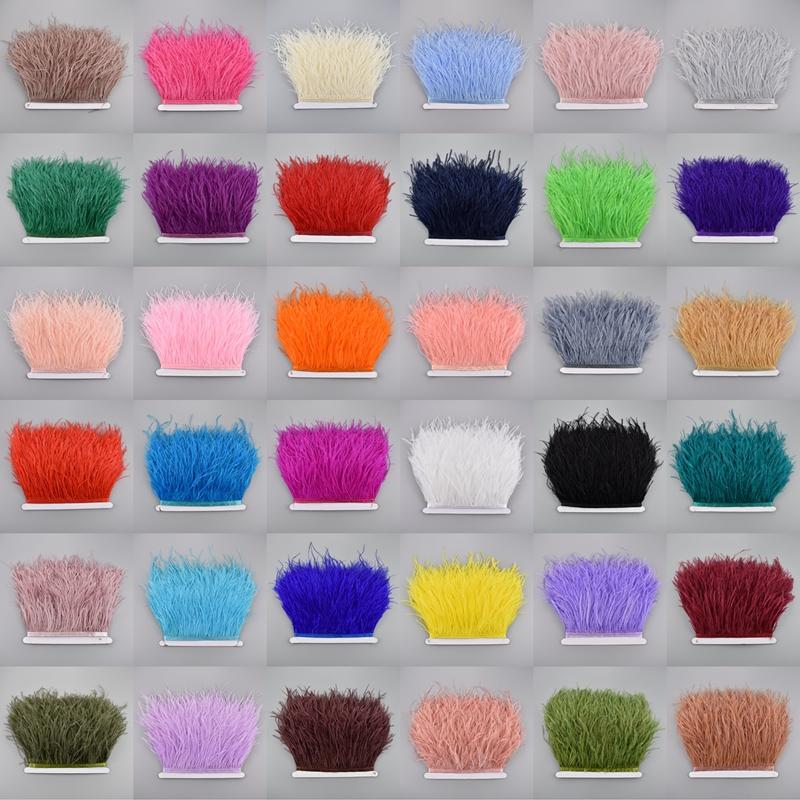 10 Meter farbige Straußenfedern auf Band 10-15 cm 4-6 Zoll Fransen Kleidung Nähen Weiße Borte Kleid Rock Hochzeitszubehör