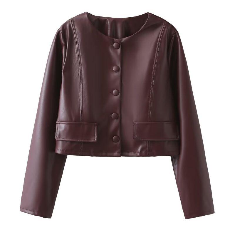 

Kaslead New Arrival Women s Clothing Fashion Style Stylish Simple and Versatile Jacket Leather Coat Short Outwear Red L