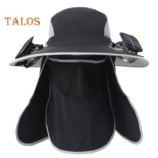 Wide Brim Sun Hat with 2 Solar Fan UV Protection Bucket Hat with Neck Flap And Face Guard 3 Speed Adjustable Fan Hat for Outdoor Fishing Camping