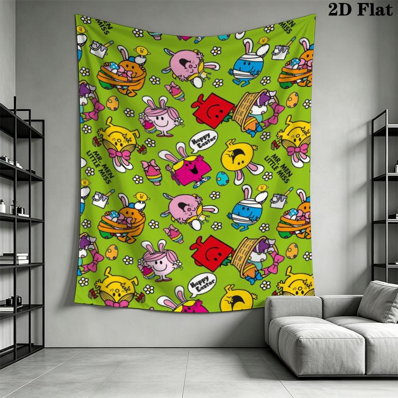 Mr. Men Little Miss Wall Tapestry Aesthetic Wall Hanging Printed Fabric Blanket Decorative Tapestries for Bedroom Living Room Home Decor
