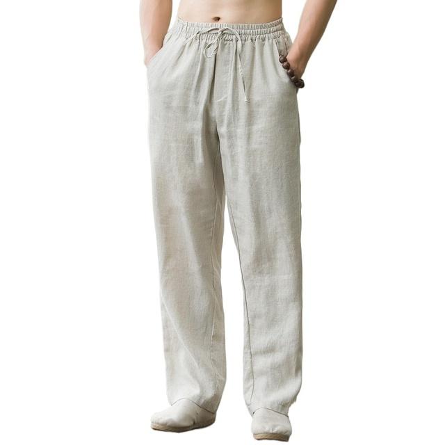 Men's Linen Pants Sweatwear Solid Color Breathable Trousers Cotton Fitness Lightweight Casual Men Beach Pants