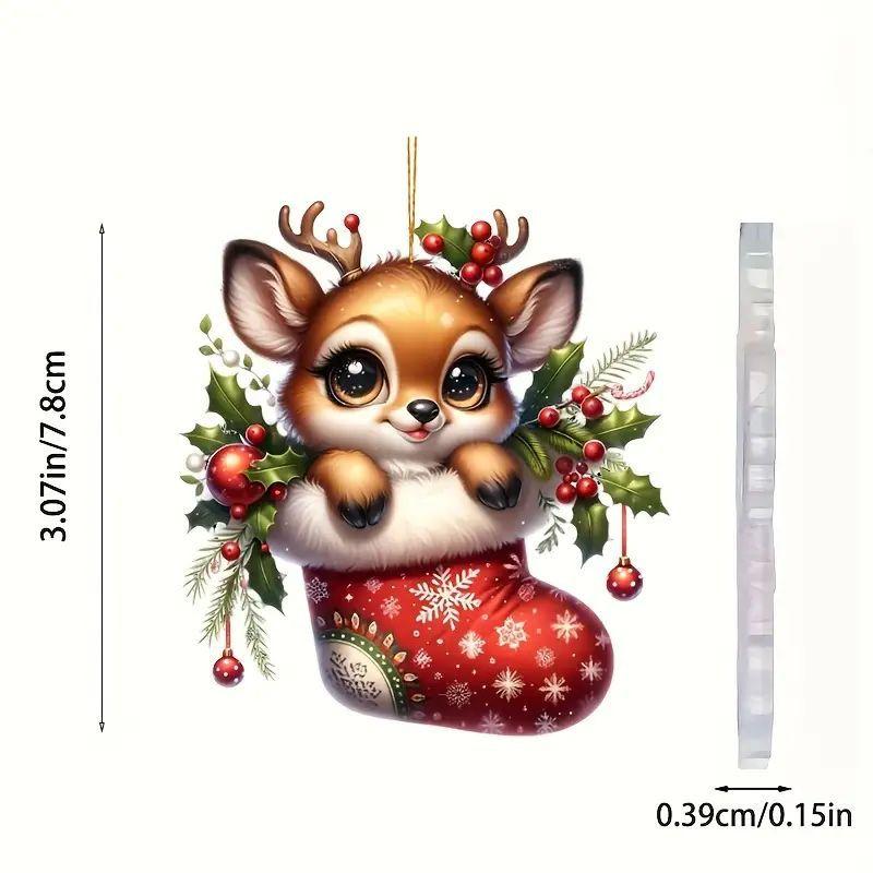 2D Acrylic Cartoon Fawn Christmas Tree Pendant Christmas Cartoon Cute Elk Hanging Decorations  New  Gifts Party Decor