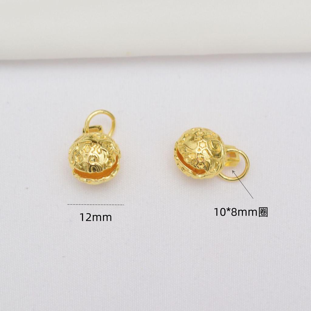 100pcs 14K Gold Bell Small Pendant Diy Jewelry Accessories Pattern Tiger Head Hollow Bell Pendant Retro Pendant Bell