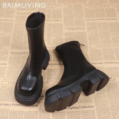 Platform Women Ankle Boots Leather Fashion Chunky Mid Heels Shoes 2025 Trend Winter New Brand Classic Motorcycle Botas De Mujer
