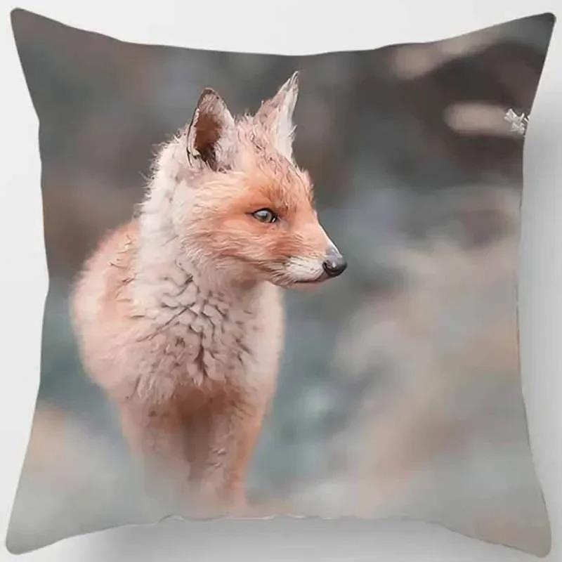 Fox Pattern Decorative Pillow Cover Car Sofa Square Cushion Pillow Cover