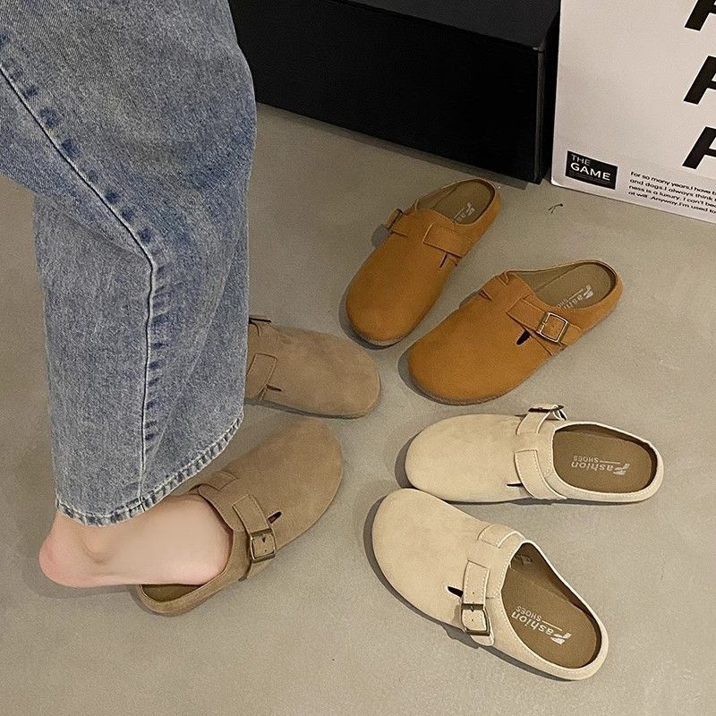 Lazy Boken Flat-bottomed Casual Half Slippers 2025 Spring and Summer New Super Fire Outer Wear Bag Head Half Slippers Women